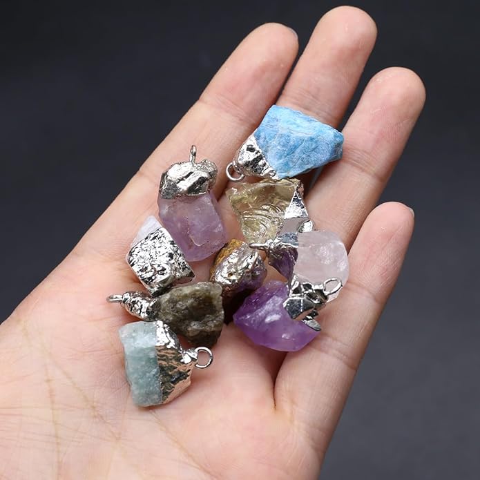 LHJ 12 Pcs Natural Stone Pendants Random Irregular Shape Raw Healing Crystal Agate Charms for Jewelry Making Necklace Gift
