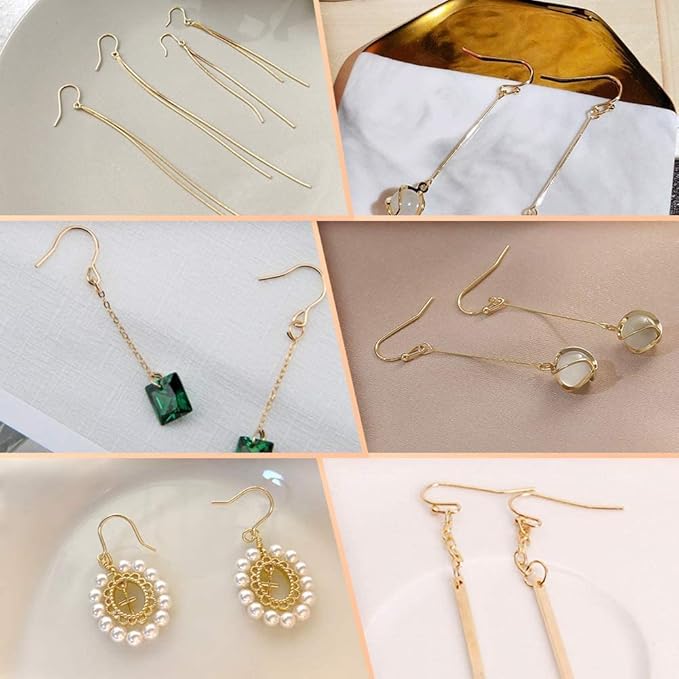 14k gold earring hooks real hypoallergenic 100pcs ball dot ear wires + fish hooks jewelry making supplies findings with 100pcs clear rubber earring backs for diy jewely
