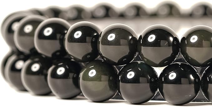 8mm Black Obsidian Round Bead - 45PCS Bulk Gemstone Beads for Jewelry Making, DIY Bracelets, Necklaces - Includes Crystal Stretch Cord - Stone Beads for Crafting Gifts