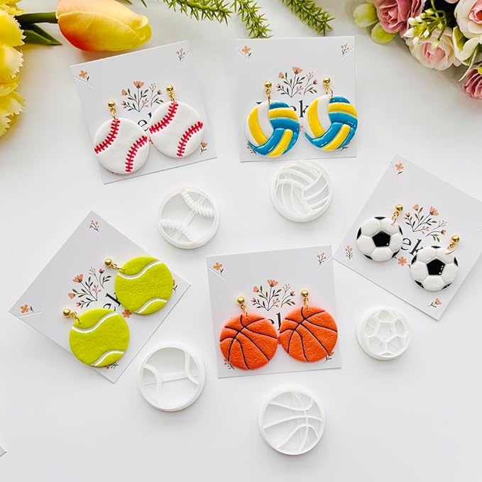 Xaekicr Sports Theme Polymer Clay Cutters Set – Multiple Shapes Clay Cutters for Polymer Molds, Clay Earring and Tools