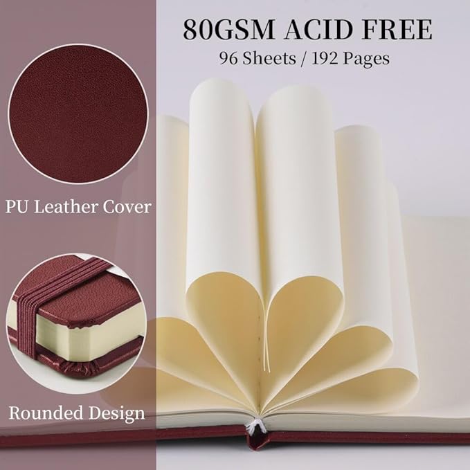 Square 5x5 inches 80gsm 96sheets/192 Pages Notebooks Blank Sketchbooks Travel Journal Pocket Hardcover Paint Writing Diary Memo Planner PU Leather Cover. Dark Red