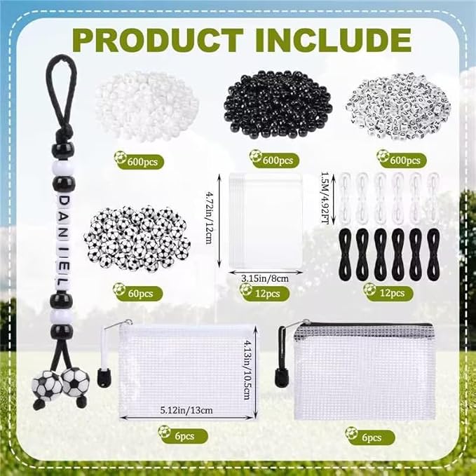 Tondiamo 1896 Pcs 12 Set Soccer Beads DIY Kit for Making Bracelets Necklace Lanyard Keychains Jewelry Making Crafts Sport Letter Bead Charm Sport Theme Party Favor Team Gift Backpack Accessories