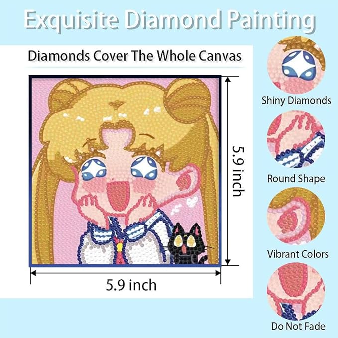 PERFECTSIGHT Cute 5D Diamond Art Kits with Wooden Frame, Kawaii DIY Painting Art for Adults Teen, Diamond Arts and Crafts Sets, Big Gem Full Drill Diamond Dots for Women Beginners (Moon)