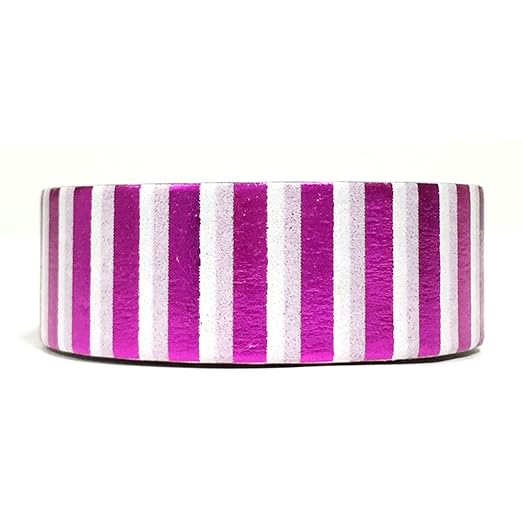 Wrapables Colorful Washi Masking Tape, Metallic Short Stripe Fuchsia