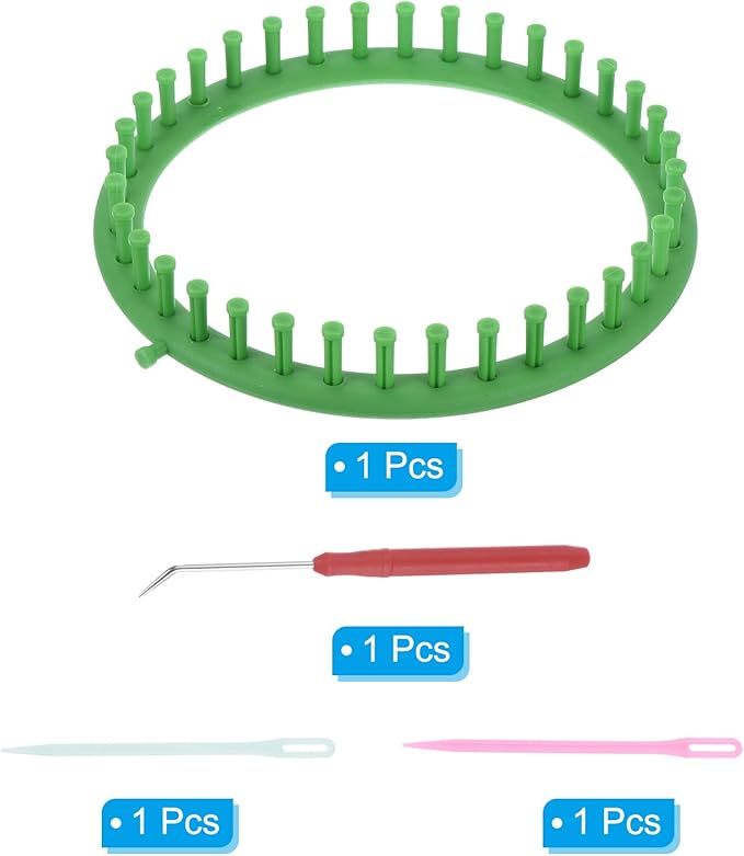 PATIKIL 36 Hooks Round Knitting Loom Machines Kit, 24cm OD Darning Weave Tool with Accessories for Scarf Sweater Shawl Blankets Mending Weaving Stitching, Green