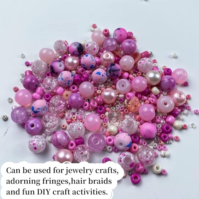 Assorted Glass Resin Beads Multi Size Colors Smooth Cracked Gravel Millet Spacer Beads for Bracelets Necklace Earring DIY Jewelry Making Craft(Pink Series)