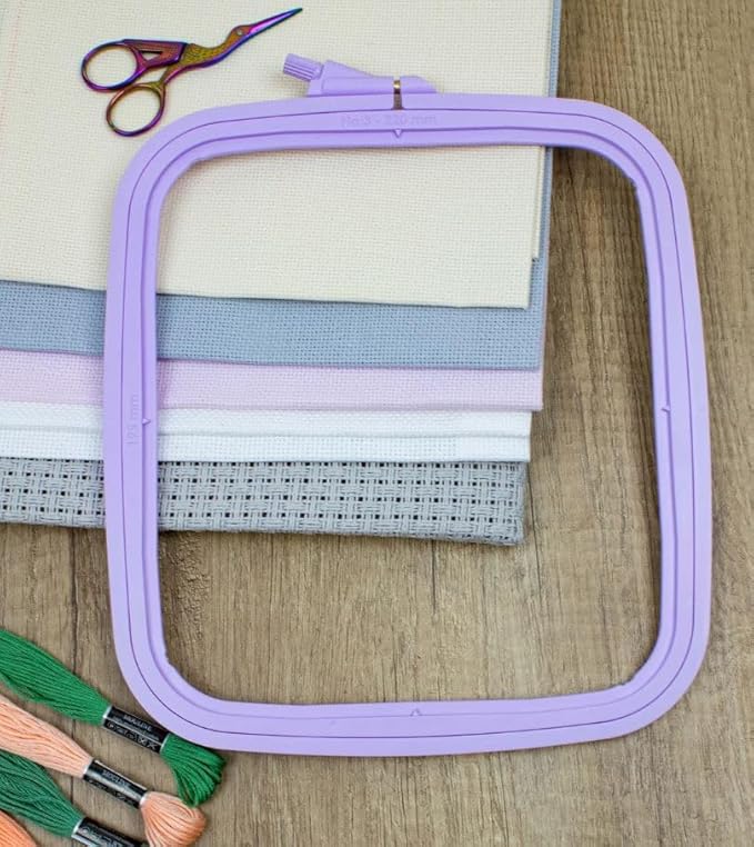 nurge square embroidery hoop - plastic cross stitch frame for needlepoint & embroidery - adjustable craft hoop - lilac - no:3 (medium)