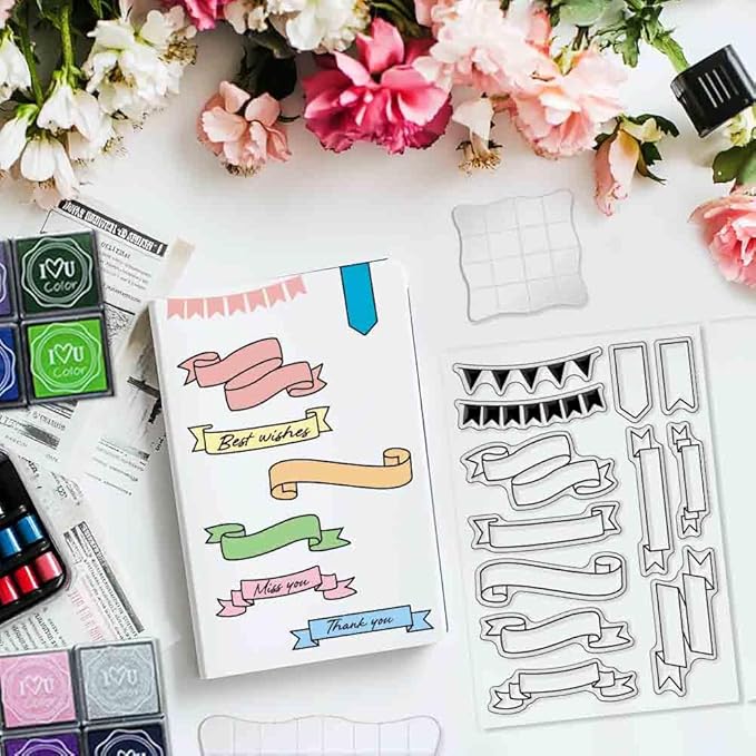 29 Pcs Journal Stamps for Crafting Card Making Supplies Set Include 3 Acrylic Clear Stamp Blocks, 6 Clear Silicone Stamps Seals, 20 Craft Ink Pads Calendar Planner Stamp for DIY