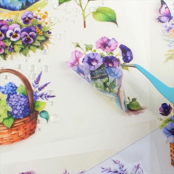 30 Sheets Precut Purple Garden Landscape Stickers Book for Junk Journal Supplies, Transparent PET Stickers for Journaling, Scrapbooking, Bujo, Collage, Card Making