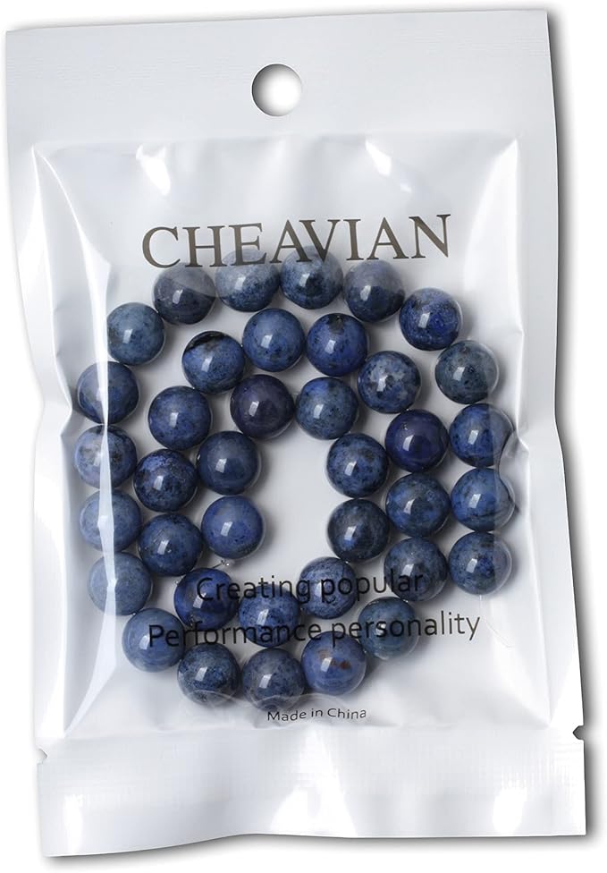 cheavian 35pcs 10mm natural blue dumortierite stone round loose beads for jewelry making diy bracelet necklace materials 1 strand 15"