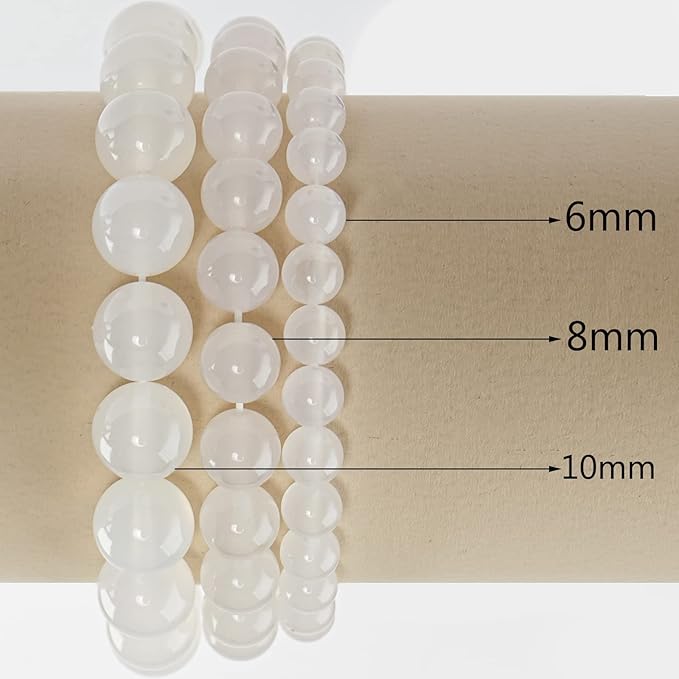 8mm Natural White Agate Round Bead - 45PCS Bulk Gemstone Beads for Jewelry Making, DIY Bracelets, Necklaces - Includes Crystal Stretch Cord - Beads for Crafting Gifts