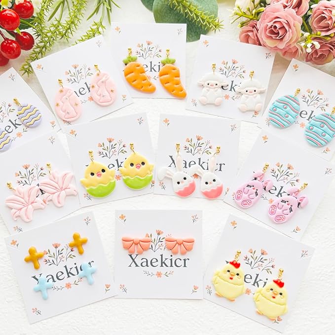 Easter Polymer Clay Cutters Set - 12pcs Sharp & Durable Bunny, Chick, Egg & Lily Shapes for DIY Earring Jewelry Making, Soft Clay Crafts & Spring Holiday Supplies