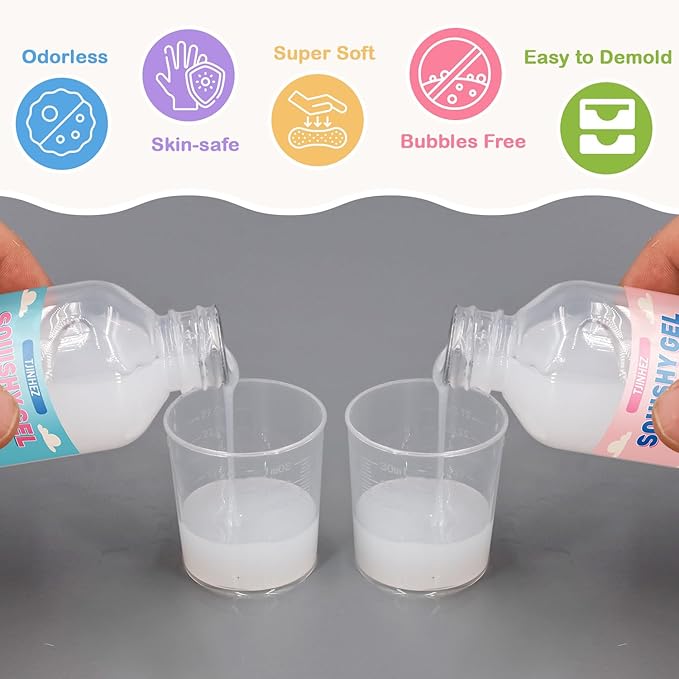 Taba Squishy Kit - 7oz DIY Liquid Silicone Making Set for Squishy Maker, All-in-one Rubber Squishy Kit with Guided, Mold, Flocking Powder - Bubble Free, Fast Cure for Beginners, Stress Relief & Gifts