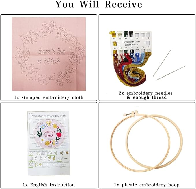 Nuberlic Funny Embroidery Kits for Beginners, DIY Cross Stitch Starter Kit for Adults Including Cloth with Pattern, Hoop, Needles Instruction and Threads