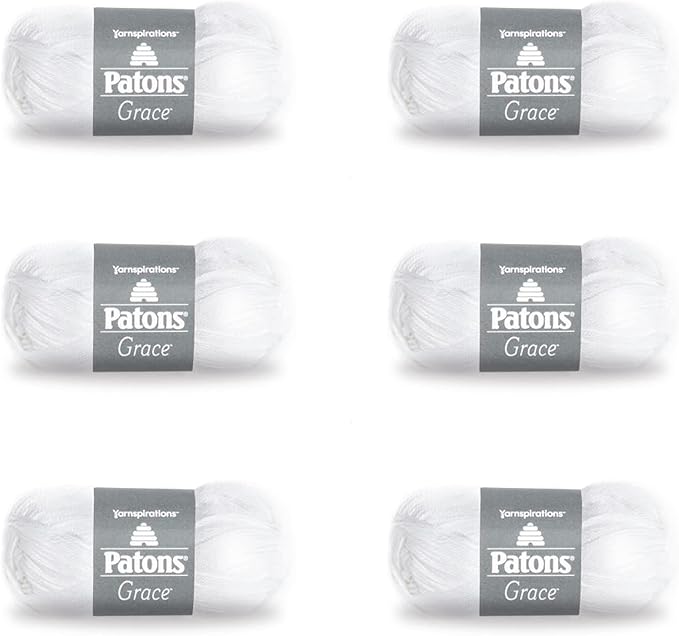 Patons Grace Snow Yarn - 6 Pack of 1.75oz/50g - Cotton - 3 DK - 136 Yards - Knitting/Crochet