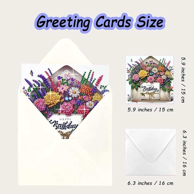 12 Packs Diamond Art Cards Kit, Diamond Painting Greeting Cards with Envelopes, DIY Card Making Kits for Adults, Gifts for Families, Friends, Partners (Birthday)