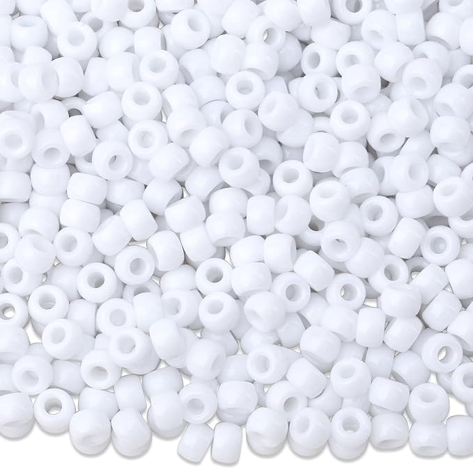 1000Pcs White Pony Beads Kit 6x9mm Perler Bulk Bead for Bracelets Crafts, Kandi Beads, Hair Braids Clay Plastic Bead for Necklace Keychain Jewelry Making(White)