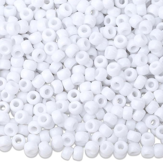 1000Pcs White Pony Beads Kit 6x9mm Perler Bulk Bead for Bracelets Crafts, Kandi Beads, Hair Braids Clay Plastic Bead for Necklace Keychain Jewelry Making(White)