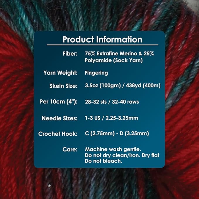 KnitPro Symfonie Fingering Weight Hand Dyed Variegated Yarn Skein | Extra Fine Merino Wool & Polyamide Blend for Knitting & Crocheting, Oeko-TEX Certified 400m, 100g | Terra Old Delhi