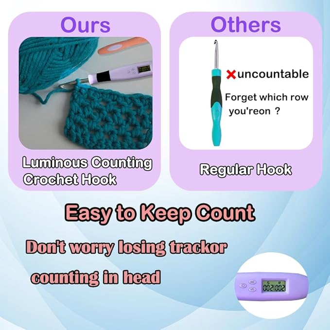 Yarniss 18 Size Counting Crochet Hooks Set with Light, Digital Crochet Hooks with Metal Head 2.0mm~14.0mm