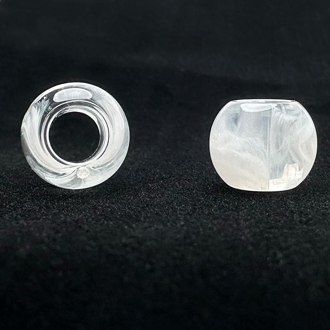 300 acrylic large hole beads for crafts and for hair 10mm x 12mm acrylic barrel beads with 5.7mm large hole, clear and white marble swirl for men and women
