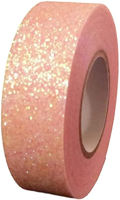 Syntego 2 Rolls Glitter Washi Tape Decorative Craft Self Adhesive Stick On Sticky Glitter Trim 15mm x 5 Meters (Pink Iridescent)