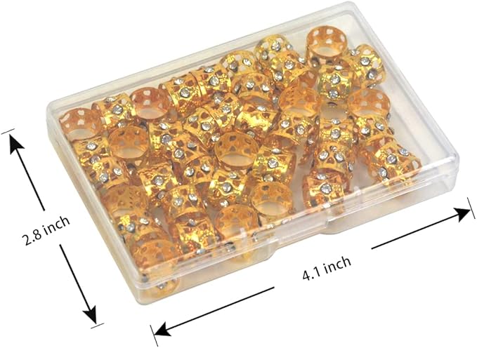 40 Pcs Golden Dreadlocks Beads Rhinestone Hair Rings Aluminum Adjustable Metal Hair Cuffs Beads Rings for Braids Hair Clip Decoration