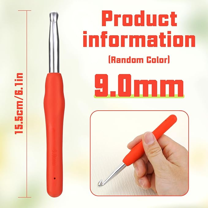 Crochet Hook, 9.0 mm Ergonomic Crochet Hook, Crochet Needles for Arthritic Hands, Knitting Needles with Soft Handle Beginners and Experienced Hobbyists (9.0 mm)