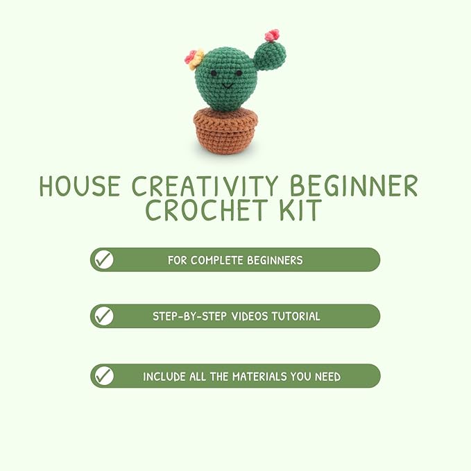 HOUSE CREATIVITY Crochet Plant Kit for Beginners – Mini Succulent & Cactus Garden (5 Plants), Amigurumi Crochet Starter Kit with Video Tutorial, Yarn & Pots, Cute Desk Decor DIY Craft Gift