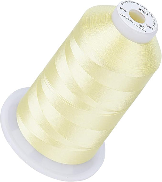 Simthread 5500Yds Embroidery Thread, 5000M High-Yardage 40WT 100% Polyester Thread – 170+ Vivid Colors, High-Speed Rated – Compatible with Brother, Singer, Janome & More - Soft Lemon S020