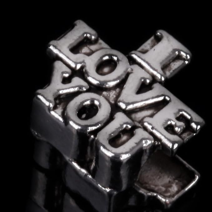 RUBYCA 50pcs Tibetan Silver Tone Spacer Beads Fit European Charms Bracelet I Love You Design