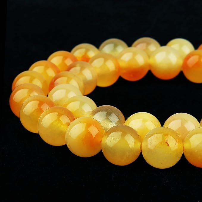 Jade Stone Beads for Jewelry Making - 10mm Gemstone Round Beads for Bracelets(35-37pcs, Yellow Cloudy Jade)