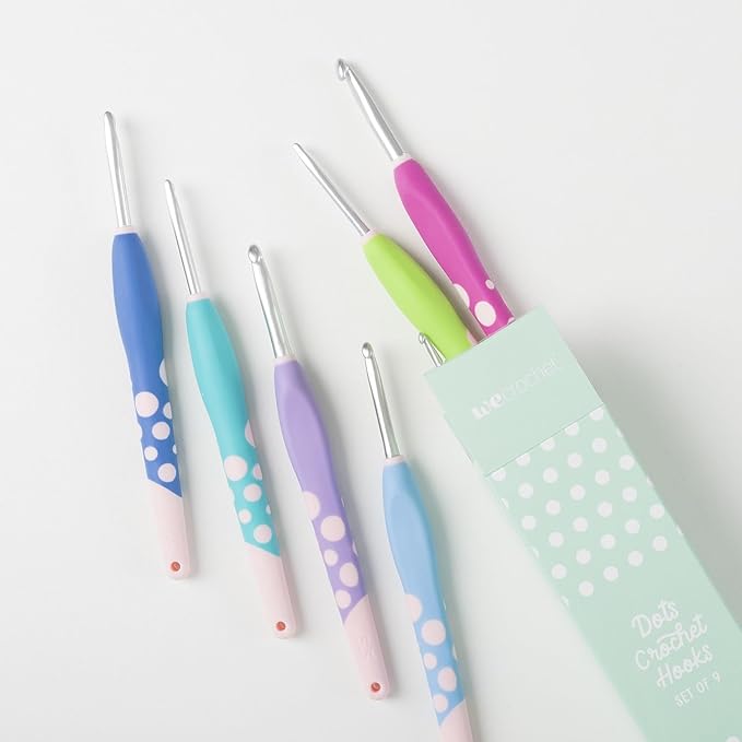 Knit Picks Dots Crochet Hook Set - Comfortable Ergonomic Handles - 9 Color Coded Sizes