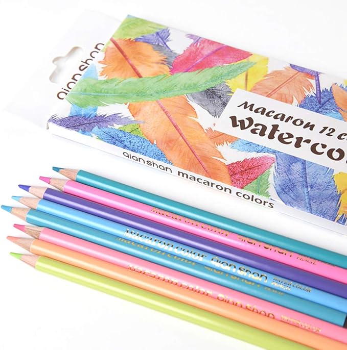 qianshan 12 Macaron Colors watercolor pencils - Water Soluble Pre-sharpened Wooden Colored Pencil Set for Adults Coloring Books Drawing Sketching Art Supplies, No Duplicates