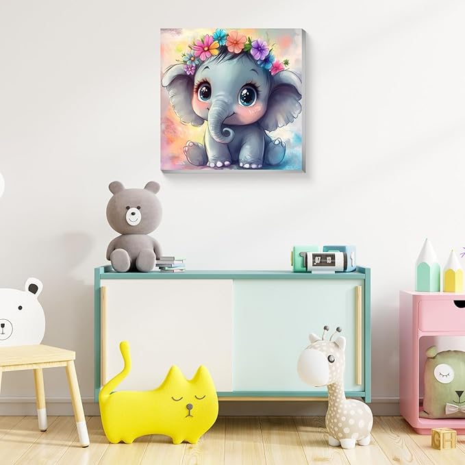 Reivworl Paint by Numbers Kit for Kids with Frame and Easel, Elephant Paint by Number for Kids Age 6-8-12, Acrylic Paint by Numbers for Gifts and Home Decor (8X8inch)