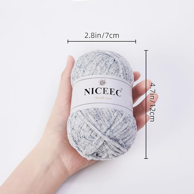 NICEEC 3 Skeins Soft Chenille Yarn Blanket Yarn for Knitting Fancy Yarn for Crochet Weaving DIY Craft Total Length 3×85m (3×93yds, 3×50g)_Overcast Blue