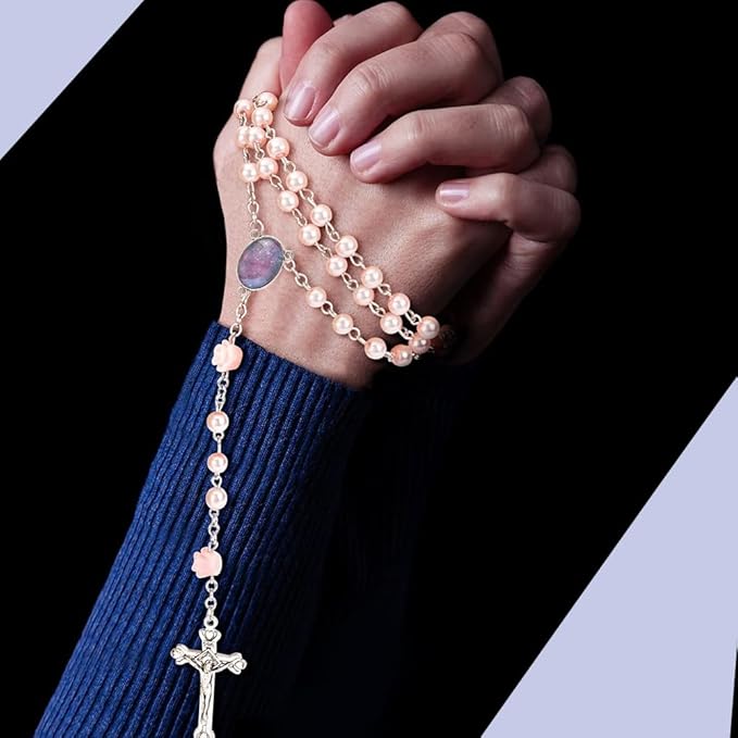 SUNNYCLUE 778Pcs DIY 6 Sets Rosary Making Kits Rosary Crosses Cross Charms Cabochon Bezel Setting with Glass Cabochons Imitation Pearl Beads Crucifix Charms for Women Men Memorial Gifts Supplies