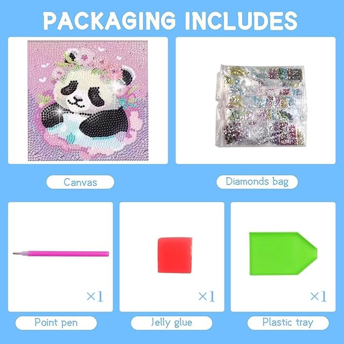 PERFECTSIGHT Cute 5D Diamond Art Kits with Wooden Frame, Kawaii DIY Painting Art for Adults, Diamond Arts and Crafts Sets, Big Gem Full Drill Diamond Dots for Women Beginners (Panda)
