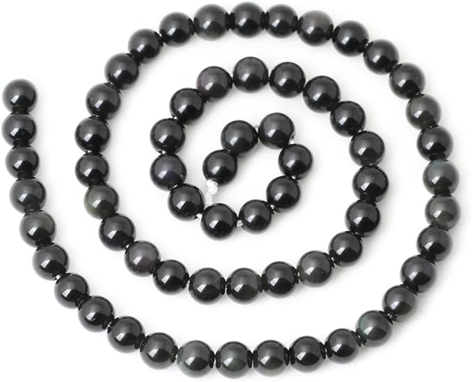 cheavian 60pcs 6mm natural black obsidian gemstone round loose beads crystal energy stone healing power for diy jewelry making 1 strand 15"