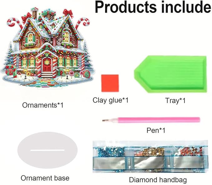 LAKEQUILL DIY Tabletop Diamond Art Painting Kit,Special Shaped Rhinestone Desk Placement Ornament,Kits for Home Office Decor New Year Gift (Christmas House)