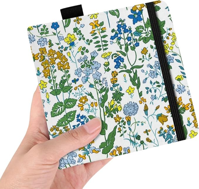 Square 5.1X5.1" 300gsm Watercolor Journal Hardbound 40pgs（20 Sheets Front Back 2 Textures）Travel Size for Calligrapher Colored Pencil Watercolor Sketch Handmade Cloth Cover Notebook Leaf Grass