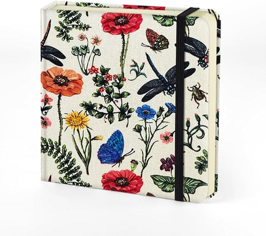 Mifuner Small Square 4.8x4.8 80gsm Mini Notebooks Blank Pages Sketchbooks Travel Journal Pocket Hardcover Paint Writing Notebook Blank Diary Memo Planner Sketchbook Fabric Cover, Dragonfly