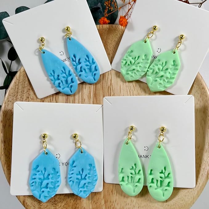 Xaekicr 5pcs Leaf Texture Polymer Clay Cutters – Clay Cutters for Earrings, Geometric Teardrop Shape Clay Tools, Clay Molds for Polymer Clay Jewelry DIY
