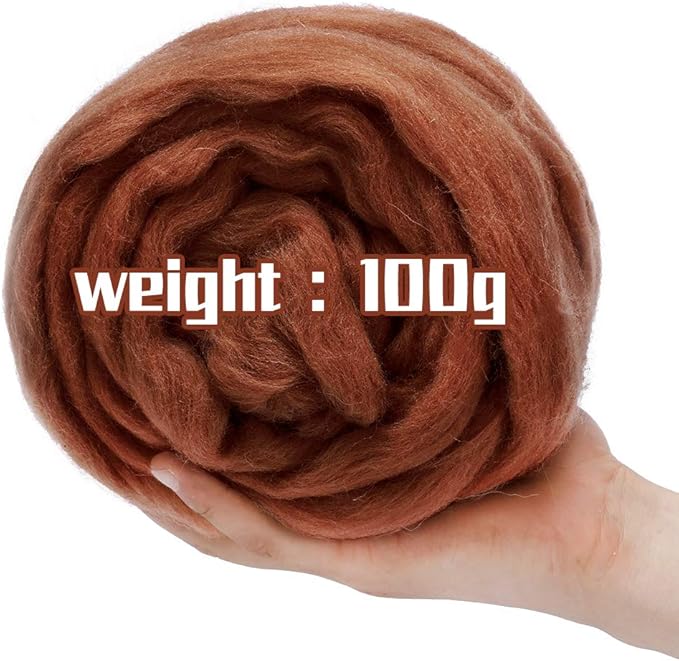 3.53oz Wool Roving, Wool Felting Supplies, Pure Wool, Chunky Yarn, Spinning Wool Roving for Needle Felting Wet Felting DIY Hand Spinning (Coffee)