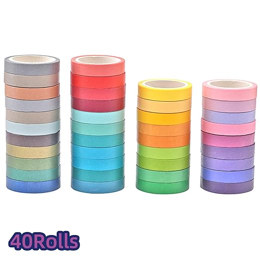 Washi Tape Set, 40 Rolls Thin Colored Masking Tape Set, Colored Duct Tape for Art, Scrapbook Tape, Christmas DIY Crafts, Decorative Craft Tape, Gift Packaging, Art Supplies, Labels