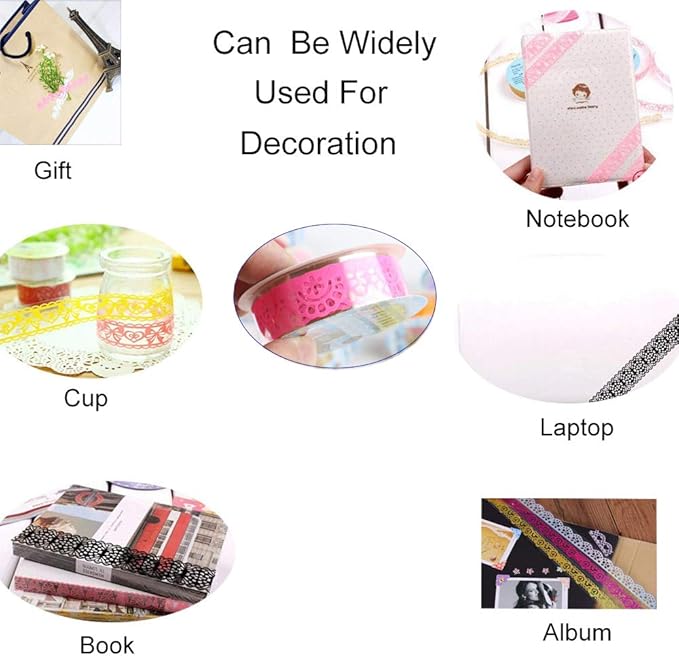 Lace Pattern Self-Adhesive Tape, Qtopun 12 Rolls Glitter Bling Sticker Colorful Sticky Paper Tape for DIY, Decorative Craft, Gift Wrapping, Scrapbook