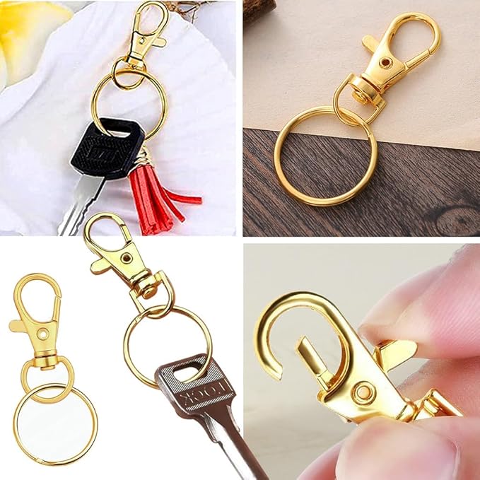 60 Pcs Premium Gold Swivel Clasps Lanyard Snap Hooks with Key Rings, Key Chain Clip Hooks Lobster Claw Clasps for Keychain Clip Lanyard, Jewelry Making, DIY Crafts