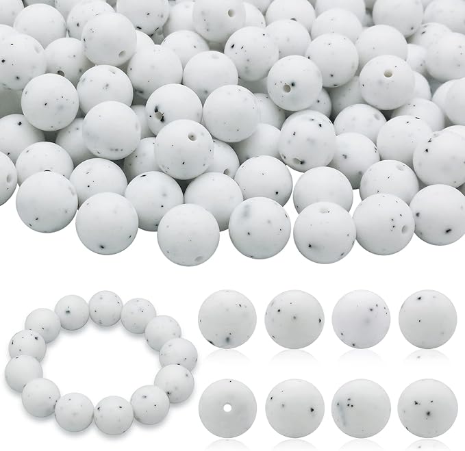 DIYOMR 100Pcs Silicone Beads - 15mm Round Beads for Necklace, Bracelet, Pens & Keychain Making (Gravel)