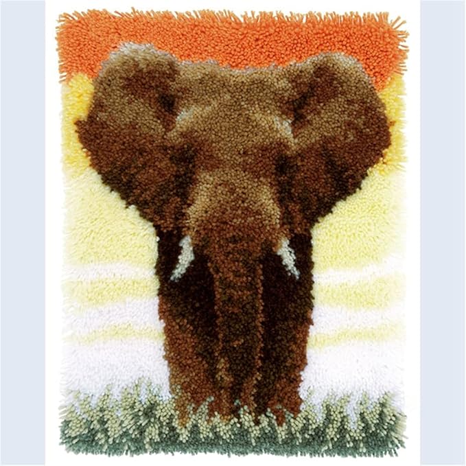 LAPATAIN Latch Hook Kits DIY Crochet Yarn Kits,Elephant Carpet Embroidery Hook Rug Kit Needlework Sets Cushion for Adults Home Decor 15x20inch