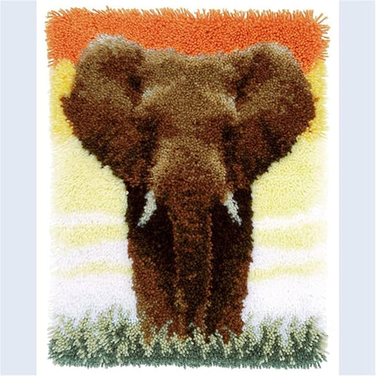 LAPATAIN Latch Hook Kits DIY Crochet Yarn Kits,Elephant Carpet Embroidery Hook Rug Kit Needlework Sets Cushion for Adults Home Decor 15x20inch